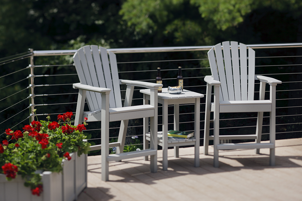 Shellback Adirondack Balcony Chair:
25w x 26d x 44h
Seat height: 24.5 Arm height: 31.75