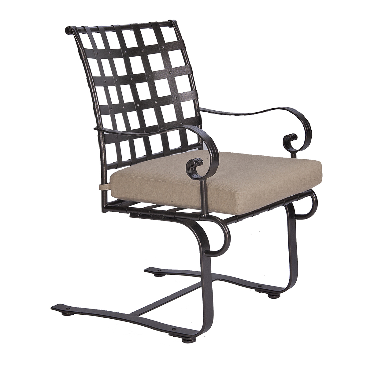 Spring Base Dining Arm ChairWidth/Diameter :	23
Depth/Length:	27.75
Height:	36
Seat Height:	19
Arm Height:	26
Weight:	41