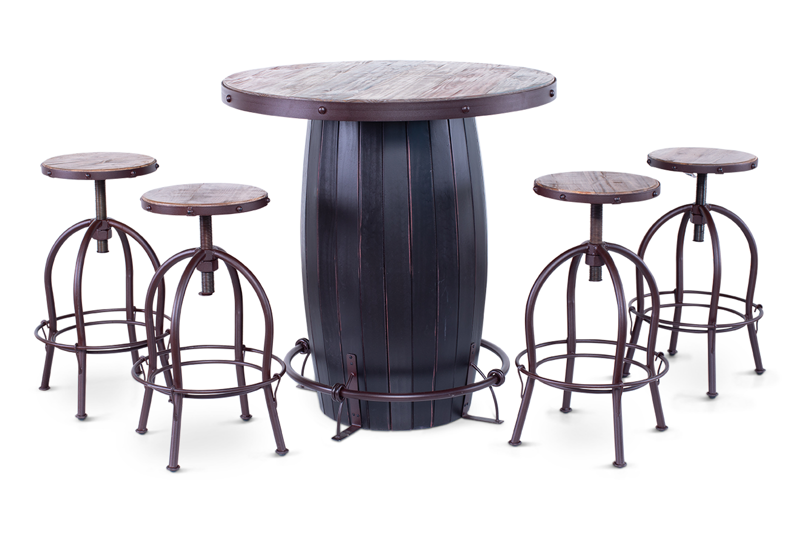 Barrel Bar Table with Four Stools