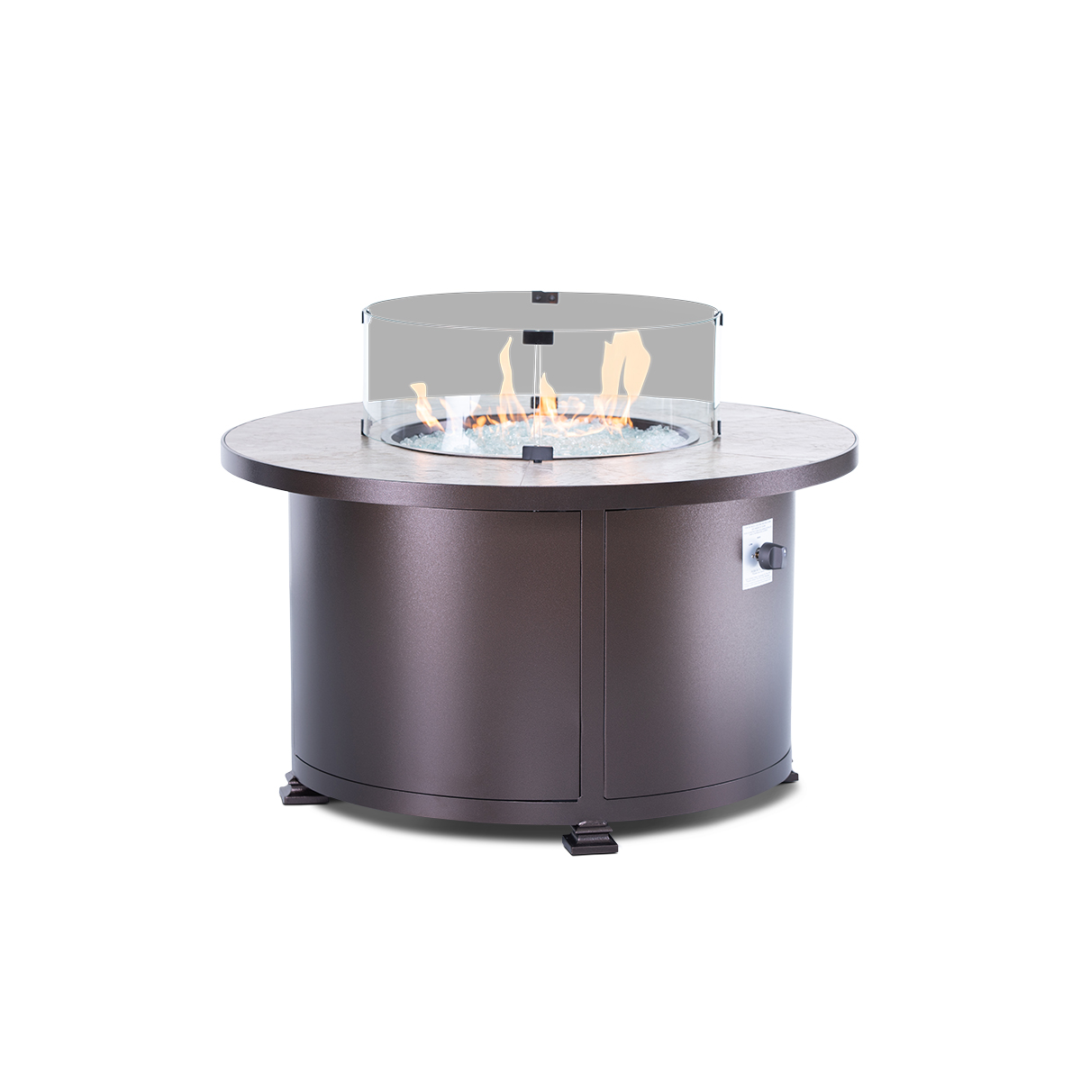 42" Round Santorini Fire Table w/ Lid, Glass Wind Guard, & 11lb. LP Tank