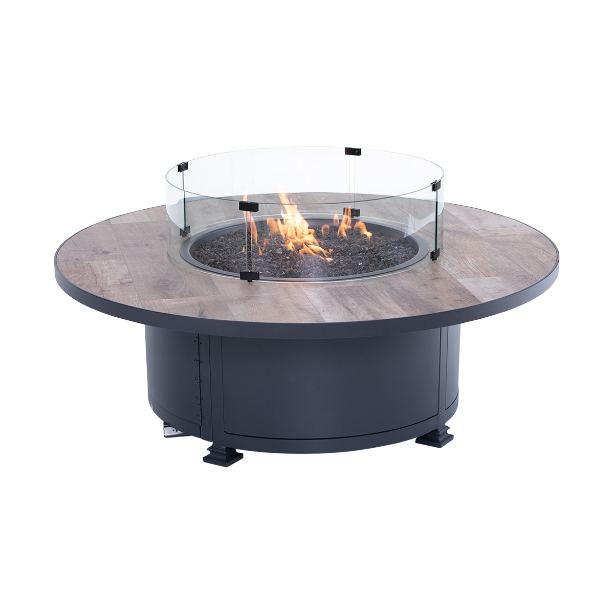 54" Round Santorini Fire Table w/ Lid, Glass Wind Guard & 11lb. LP Tank