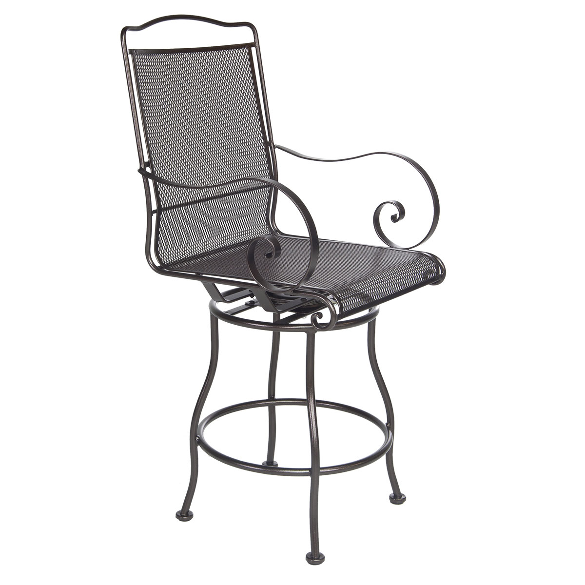 Swivel Counter Stool w/ Arms:
Width/Diameter :	21.5
Depth/Length:	25
Height:	46.25
Seat Height:	27
Arm Height:	34
Weight:	47 lbs
