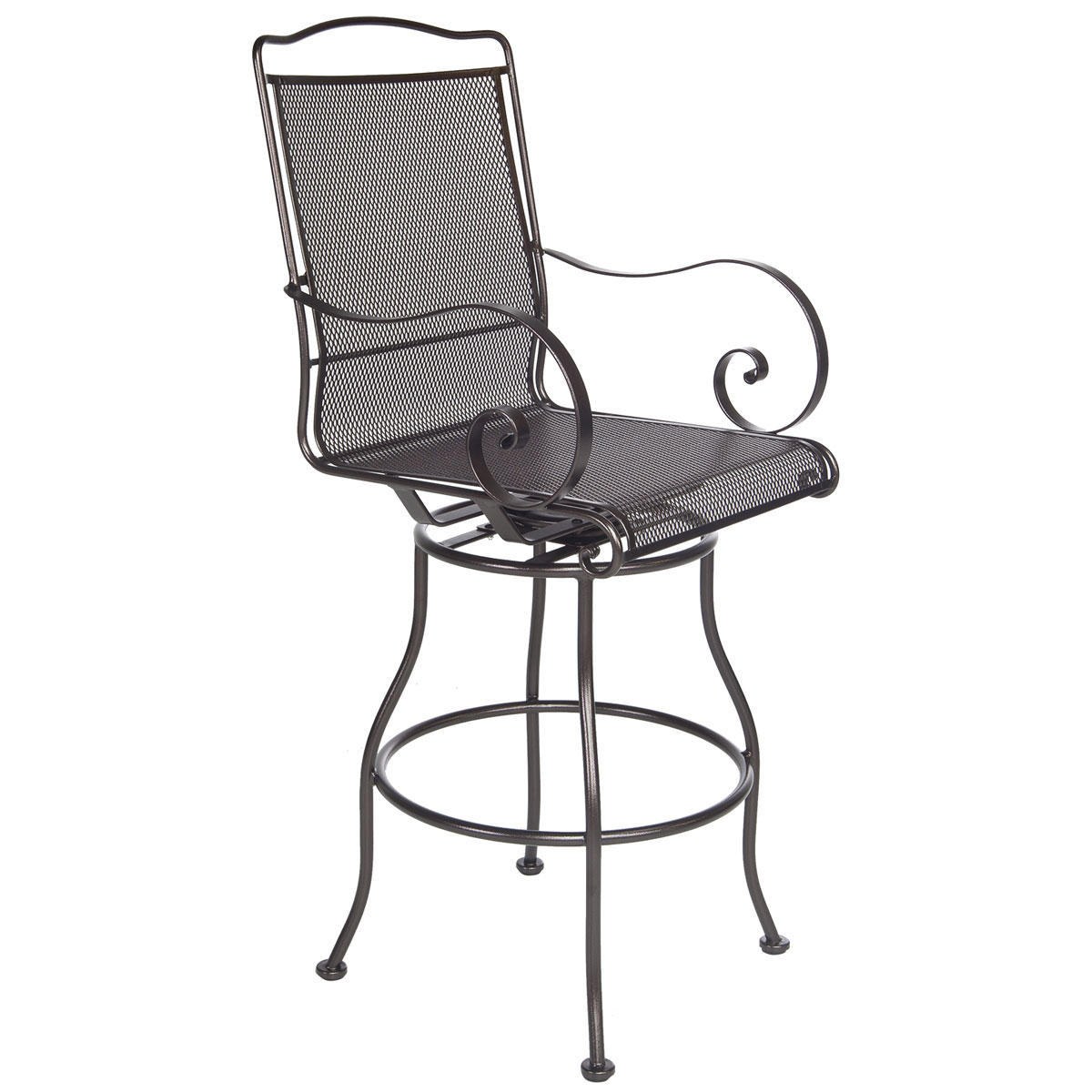 Swivel Bar Stool w/ Arms: Width/Diameter :	22.5
Depth/Length:	25.25
Height:	50.25
Seat Height:	31
Arm Height:	38
Weight:	43 lbs
