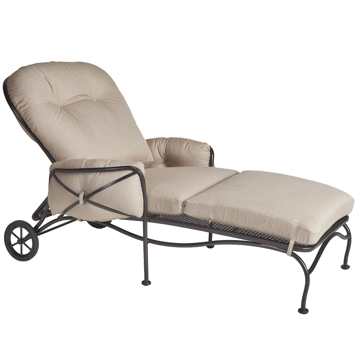 Adjustable Chaise:Width/Diameter :35
Depth/Length:	80
Height:	42
Seat Height:	17
Arm Height:	21.5
Weight:	100 lbs.
