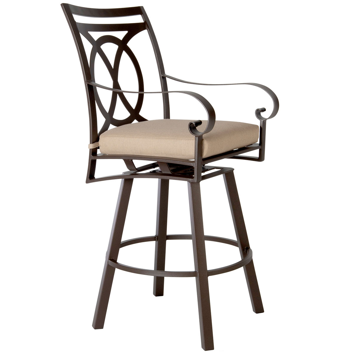 Swivel Bar Stool with Arms:
Width/Diameter :	24.25
Depth/Length:	27.75
Height:	49.25
Seat Height:	28.25
Arm Height:	37.75
Weight:	62 lbs.
