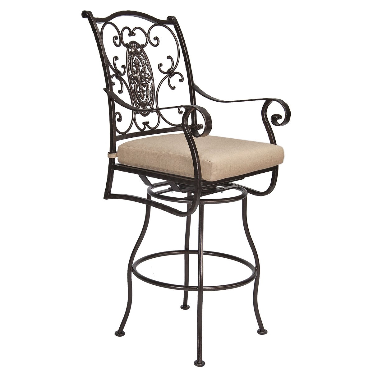 Swivel Bar Stool With Arms:
Width/Diameter :	23.25
Depth/Length:	26.5
Height:	52.5
Seat Height:	31.75
Arm Height:	39.5
Weight:	57