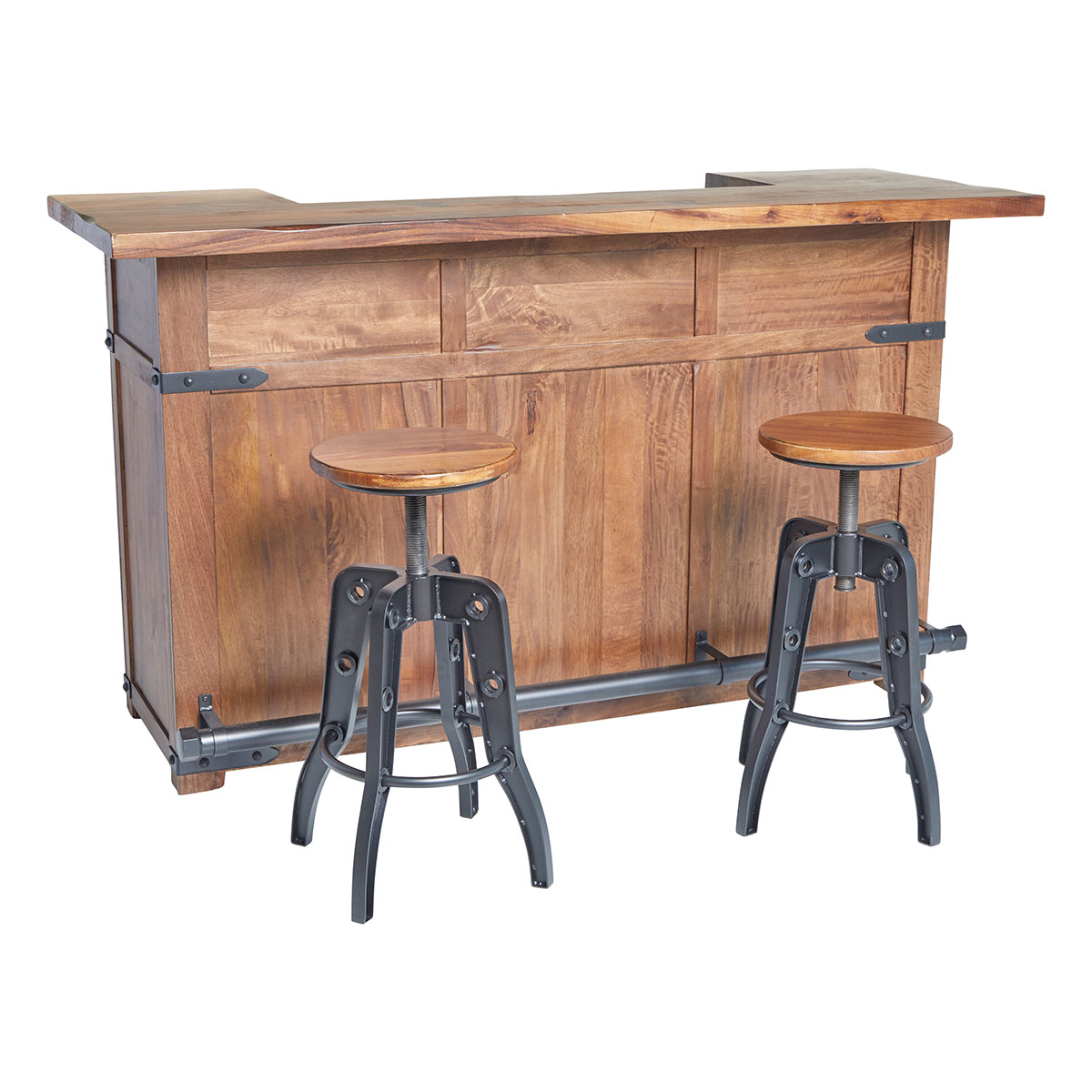 74" Durango Bar with 2 Adjustable Iron Stools