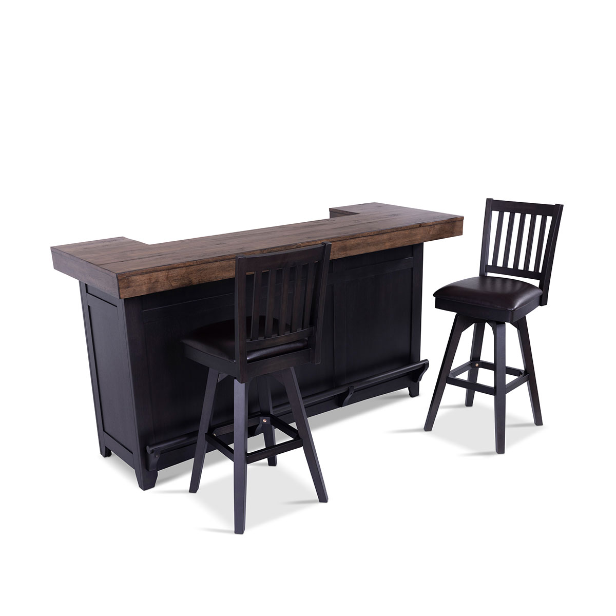 Arlington 78" 2-Tone Black/Rustic Walnut Bar w/(2) Swivel Barstools