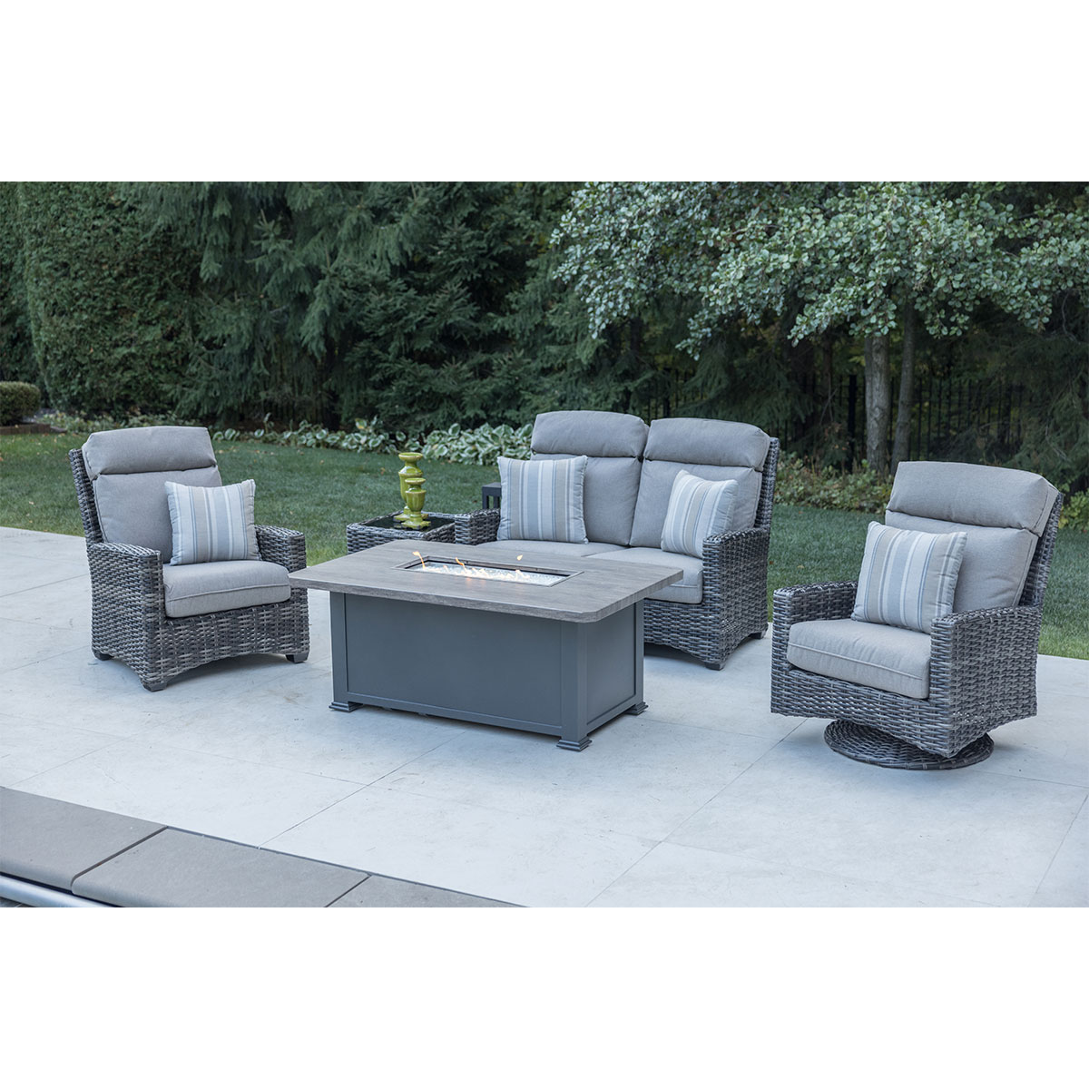 Kampala Grey High Back 5 Piece Loveseat Firepit Collection