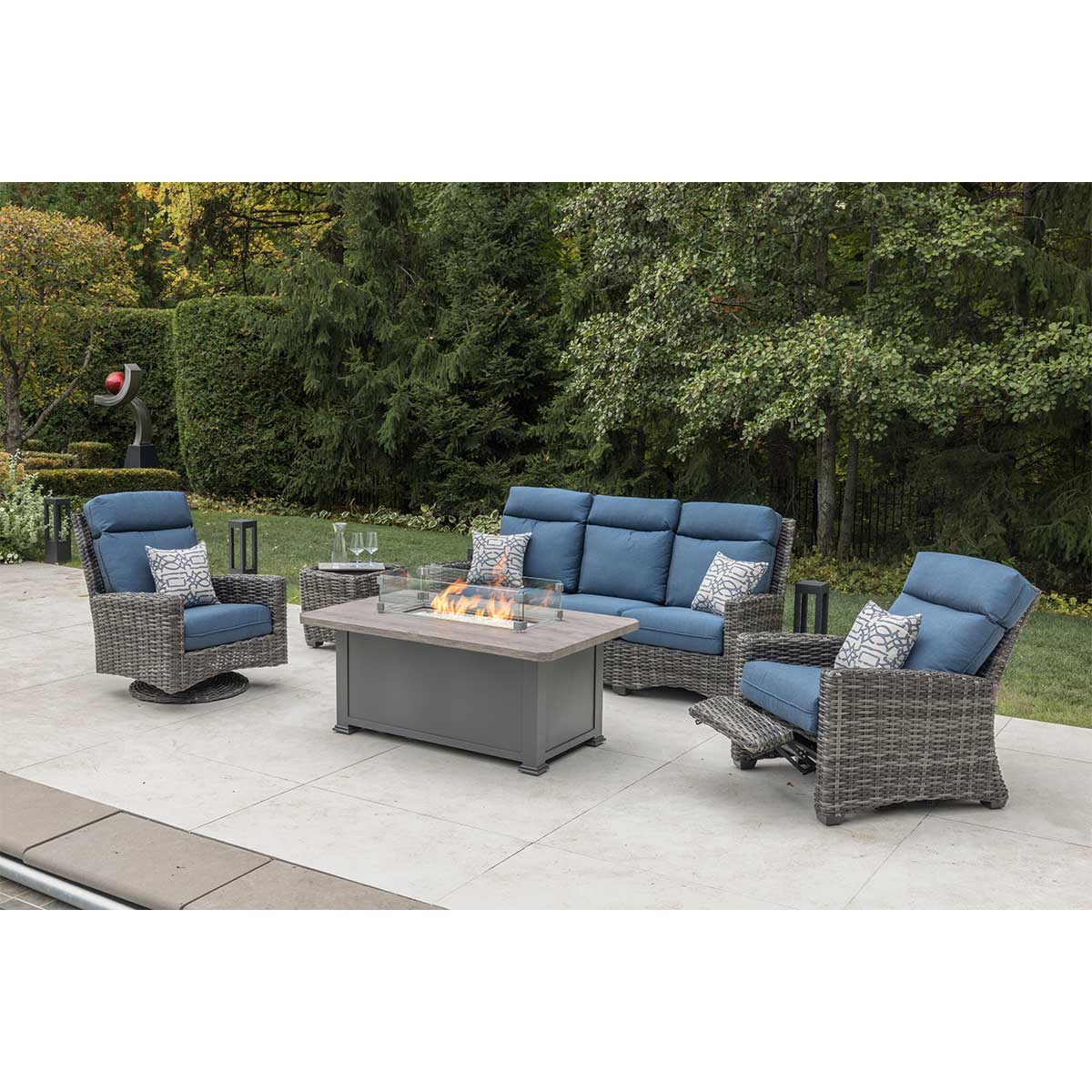 Kampala Indigo High Back 5 Piece Sofa Firepit Collection