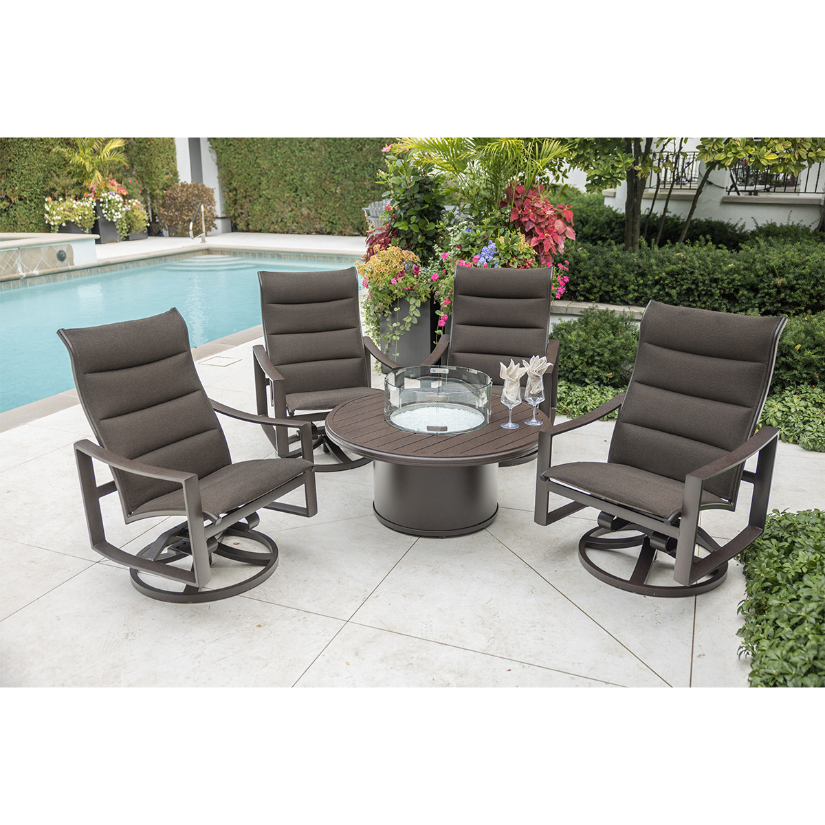 Kenzo REA 5 Piece Padded Sling Firepit Chat Collection