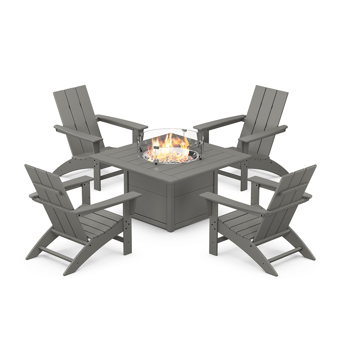 Modern Curveback Adirondack 5-Piece Conversation Set with Fire Pit Table