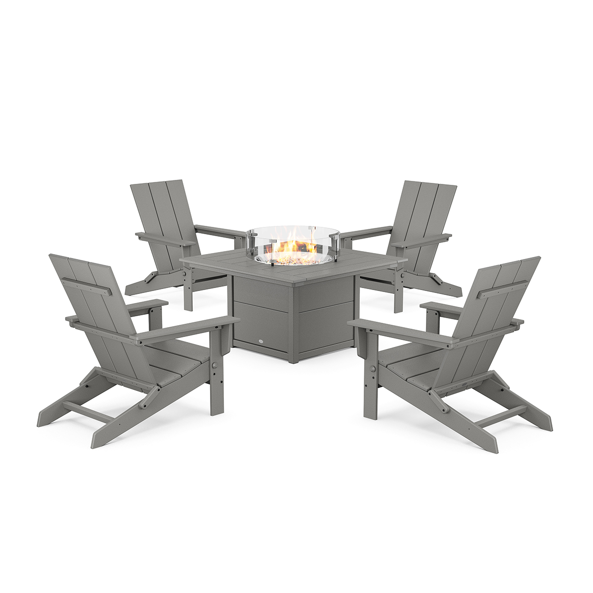 5-Piece Modern Studio Folding Adirondack Conversation Set with Fire Pit Table