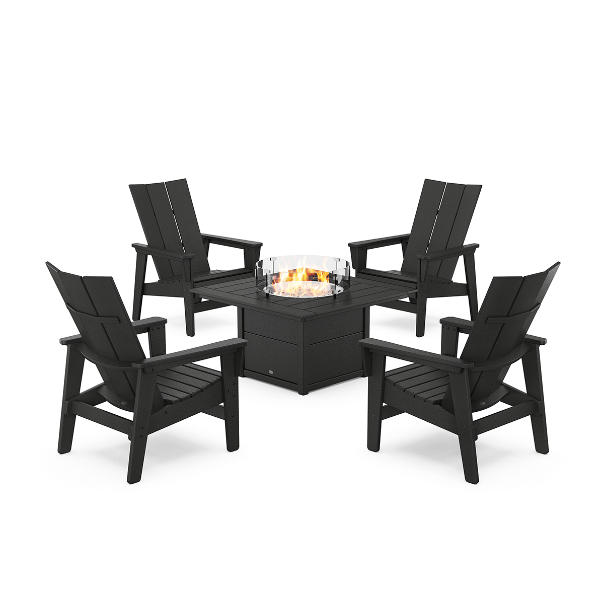 5-Piece Modern Grand Upright Adirondack Conversation Set with Fire Pit Table