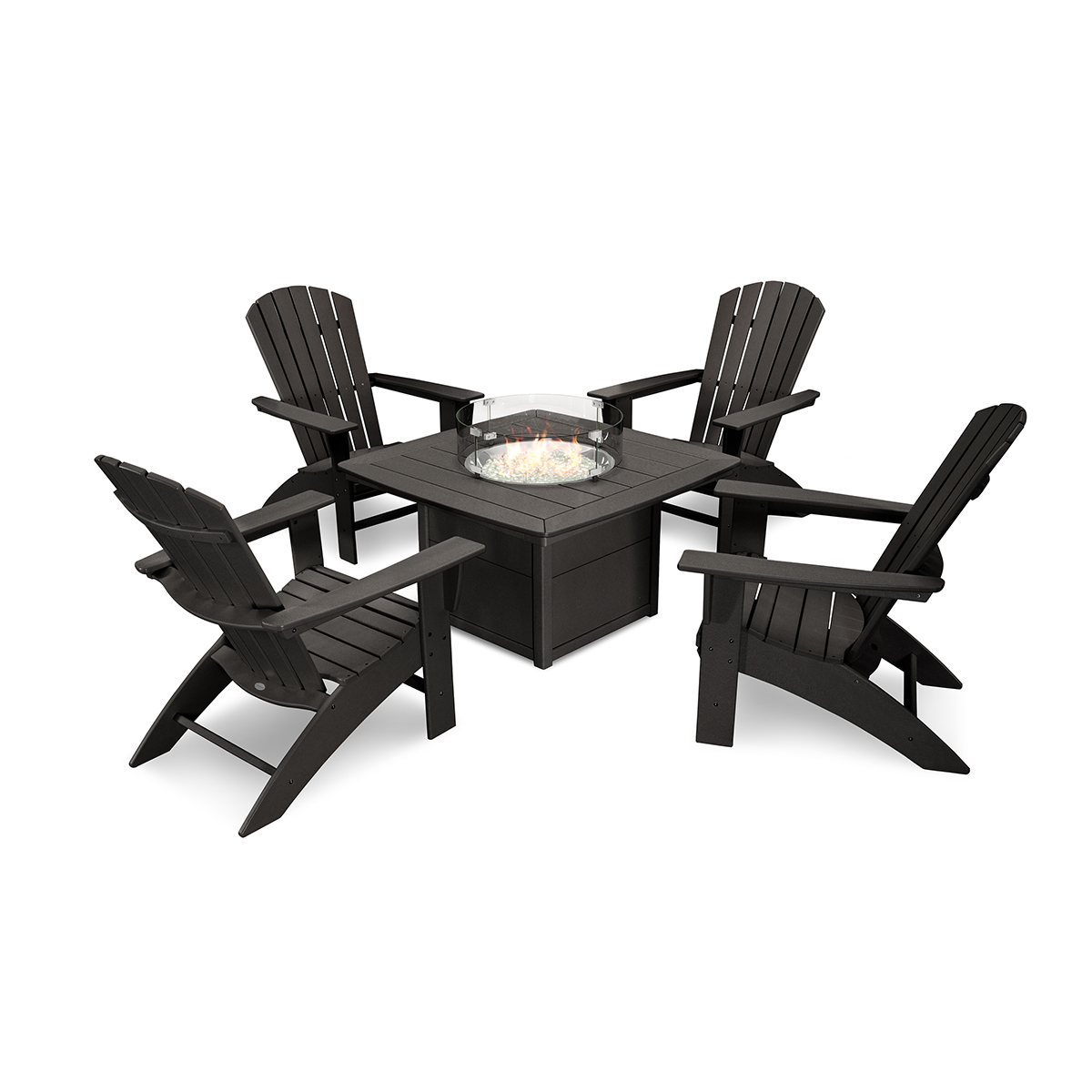 Nautical Curveback Adirondack 5-Piece Conversation Set with Fire Pit Table