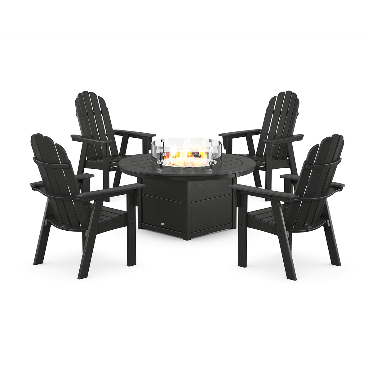 Vineyard 4-Piece Curveback Upright Adirondack Conversation Set with Fire Pit Table